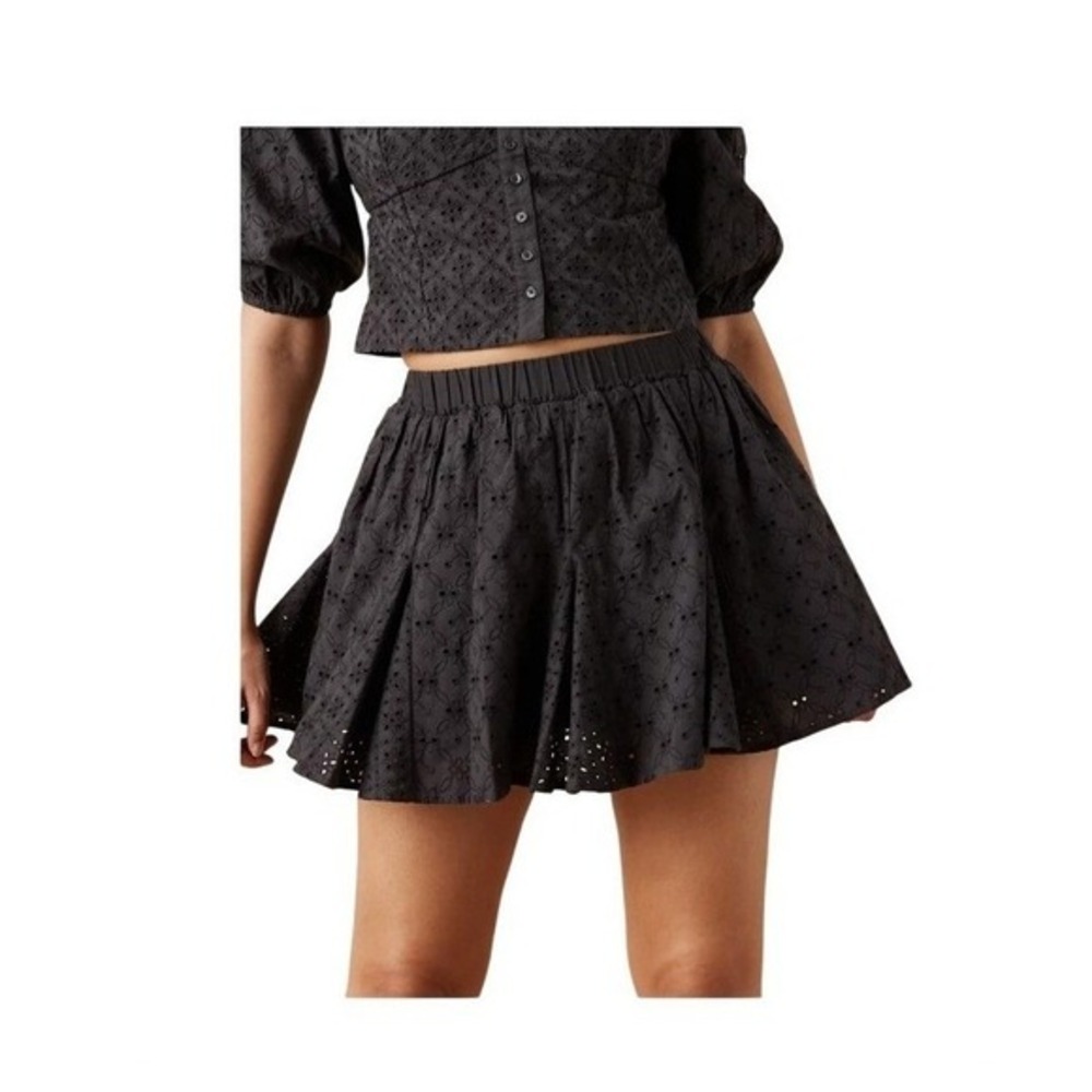 American Eagle Eyelet Lace Ruffle Mini Skort Skirt Navy Blue Pull-On L‎